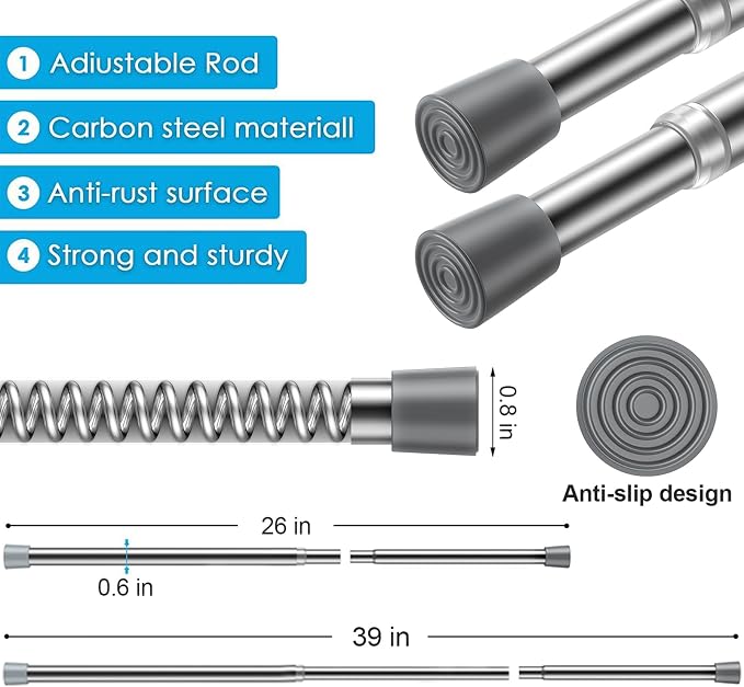 MEXAU 1Pack Spring Tension Curtain Rod 26-39 inch Silver Small Tension Rod | - Image 4