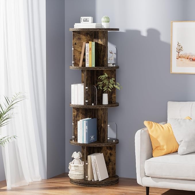 VECELO Rotating Bookshelf Tower, 360°Revolving Bookcase, Round Book Shelf - Image 9