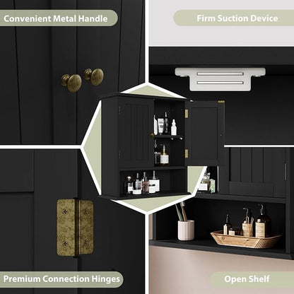 Smuxee Black Wall Cabinet, 2-Door Medicine Cabinet - Image 5