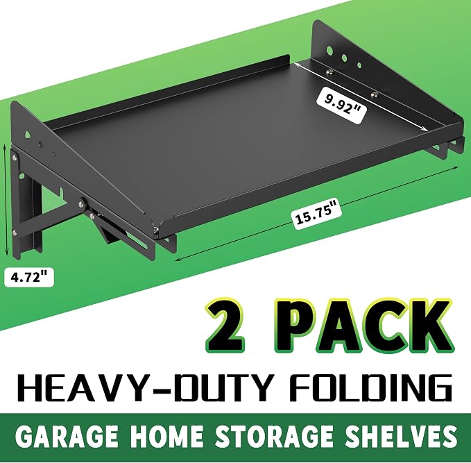 ULIBERMAGNET Garage Folding Storage Rack Shelves, 200LB Metal Wall Mounted - Image 2