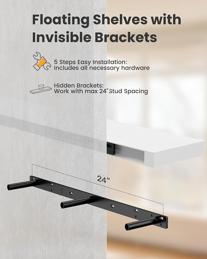 AMADA HOMEFURNISHING 47.2" L Floating Shelves, Wall Shelves Set of 3 - Image 7