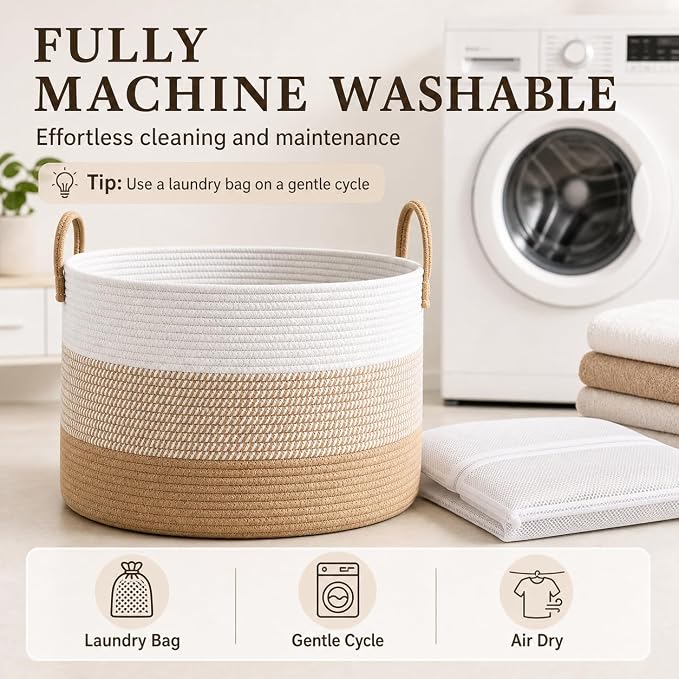 JMvicyroam 115L Extra Large Machine Washable Cotton Rope Blanket Basket | - Image 7