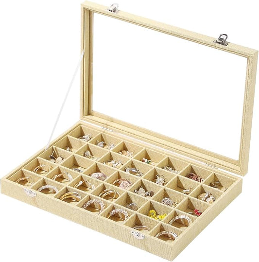 Coward Ring Earring Jewelry Organizer Box, 35 Grids Dustproof Display Holder by FocusOnJewelryDisplay15yrs