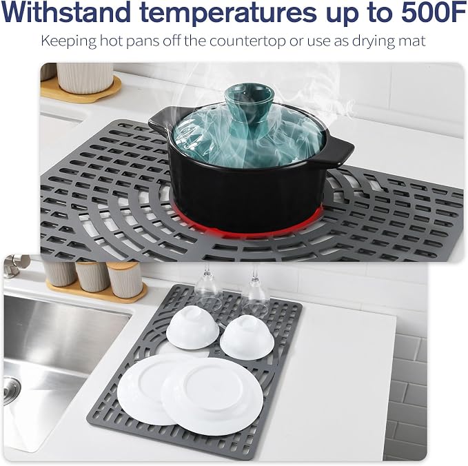 Silicone Sink Protector 19"x13" Rear Drain Hole, Heat Resistant Non-slip - Image 6