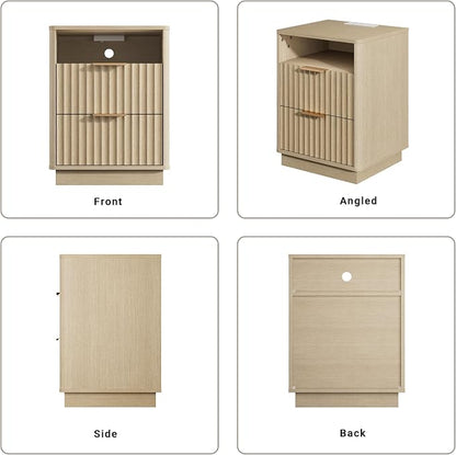 Fluted Nightstand with Charging Station, 2 Drawers End Table with Storage - Image 8