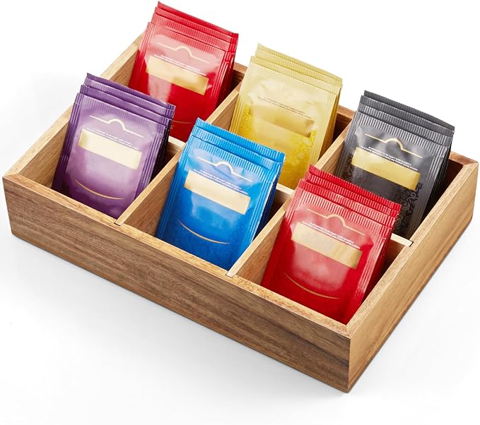 DRASTAR Tea Bag Organizer, Acacia Wooden Tea Bag Holder, Tea Storage Containers by EnhanceYourDailyLife