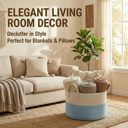 JMvicyroam 65L Extra Large Machine Washable Cotton Rope Blanket Basket | - Image 2