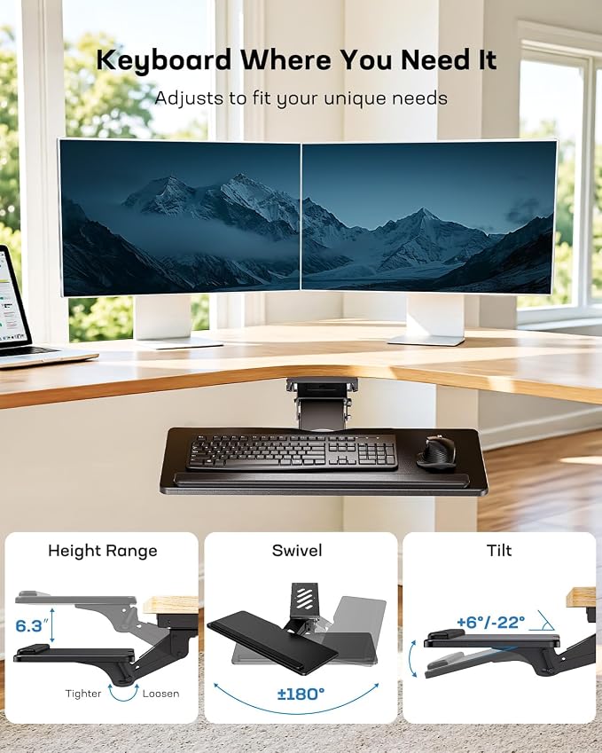 HUANUO Keyboard Tray Under Desk, Adjustable Ergonomic Keyboard & Mouse Tray - Image 3