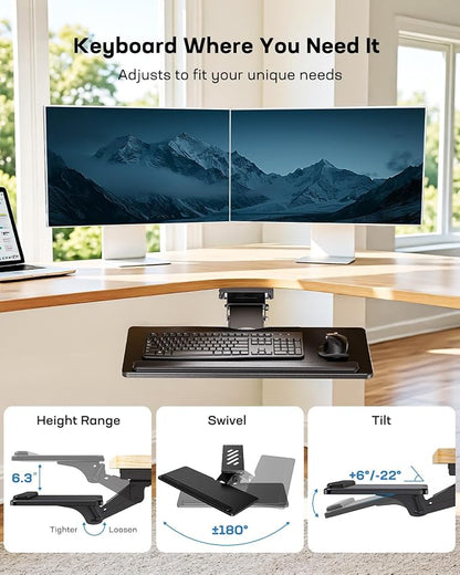 HUANUO Keyboard Tray Under Desk, Adjustable Ergonomic Keyboard & Mouse Tray - Image 3