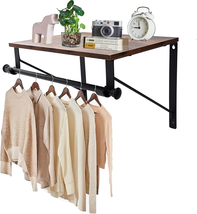 Wall Mounted Shelf with Hanging Rod, Laundry Room Shelves, Space Saving by ABtool