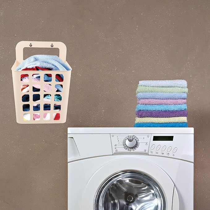 Alipis Foldable Hanging Laundry Basket 14.56X9.05X5.11In Plastic Laundry Hamper - Image 3