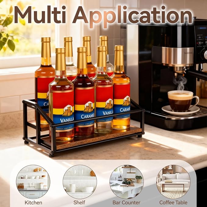 Coffee Syrup Organizer Rack, Liquor Bottle Display Shelf, 2 Tier 8 Syrup - Image 8