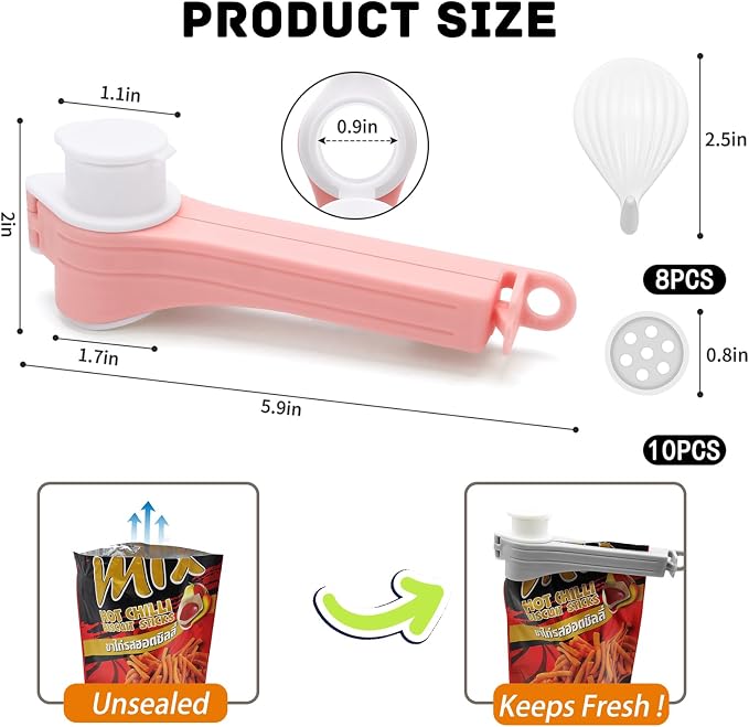 4pcs Bag Spout Clip +4pcs Adhesive Hooks | Food Clip Set - Image 3