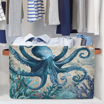 Pardick Octopus Sea Retro Basket Storage Bins Large Fabric Toys Storage Cube Box - Image 5