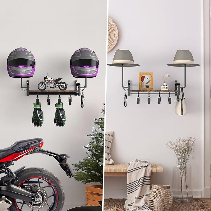 OYEAL Motorcycle Helmet Holder Wall Mount, Rustic Helmet Display Rack - Image 6