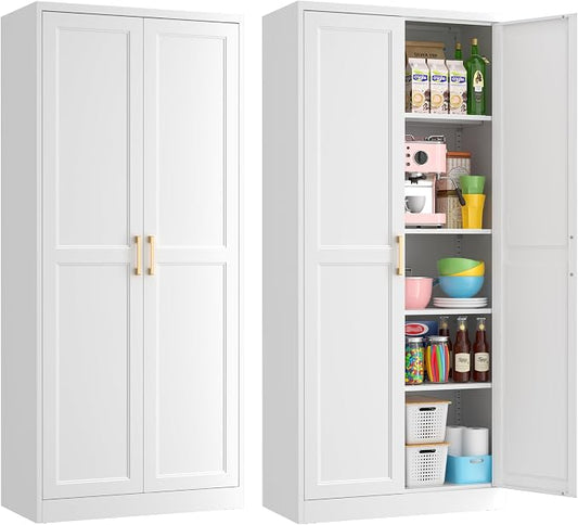 71" Tall Metal Kitchen Pantry Cabinet, Storage Cabinet by Kubohogar