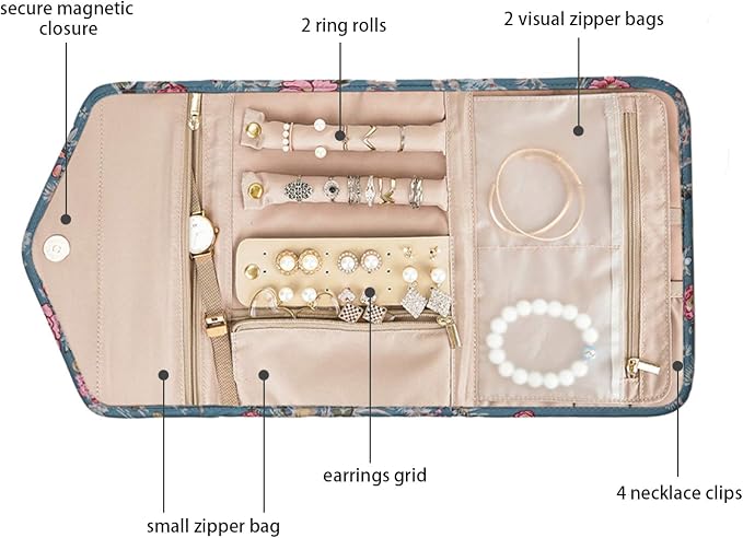 BAGSMART Travel Jewellery Organiser Roll Foldable Jewelry Case - Image 3