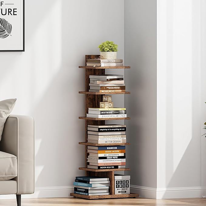 TUTOTAK Book Shelf, Narrow Spine Bookshelf, 6-Tier Bookcase - Image 4