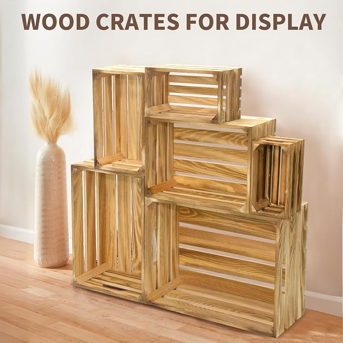 6 Pcs Wooden Crates for Display, Nesting Wood Crate for Storage, 6 Size | - Image 4