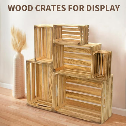 6 Pcs Wooden Crates for Display, Nesting Wood Crate for Storage, 6 Size | - Image 4