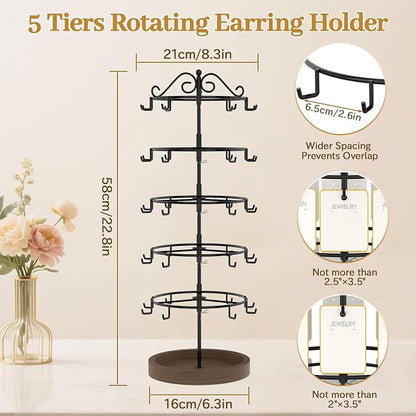 MODOWEY Earring Holder Organizer Rotating Display Tree Rack, 50 Hooks Earring - Image 2