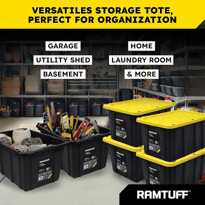 Ramtuff STRONG BOX Black & Yellow, 27-Gallon Heavy Duty Tough Storage Container - Image 3