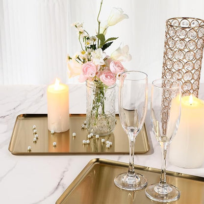Vesici 6 Pcs Gold Metal Serving Tray Bulk Stainless Steel Rectangle Platters - Image 4