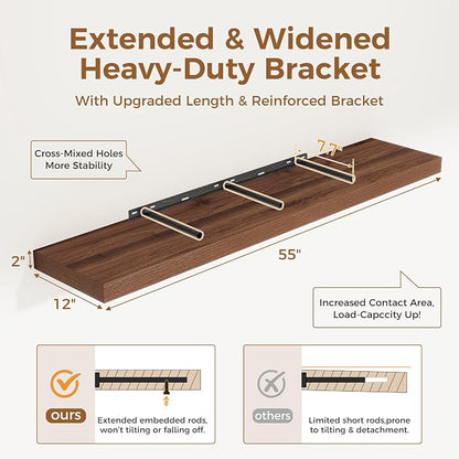 Floating Shelves 55 Inch Long, 12 Inch Deep Floating Shelves - Image 2