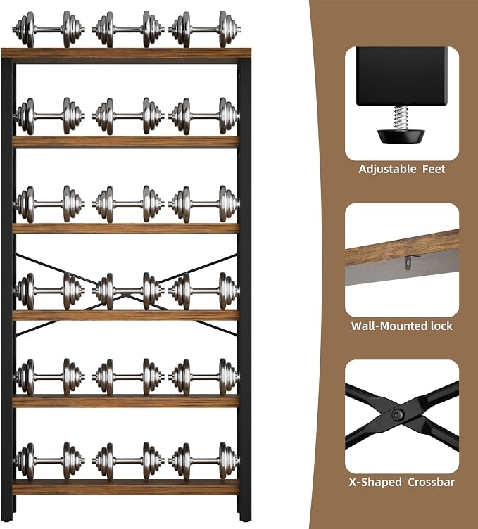 6-Tier Adjustable Heavy Duty Bookshelf, Industrial Wood and Metal Bookshelf - Image 4