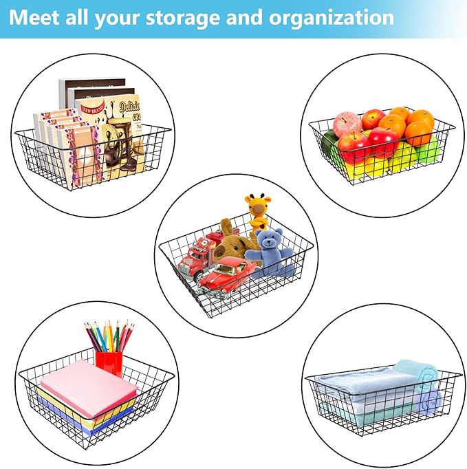 Wire Baskets for Organizing 4 Pack Pantry Storage Baskets 13.2x10.4x4.3 in | - Image 7