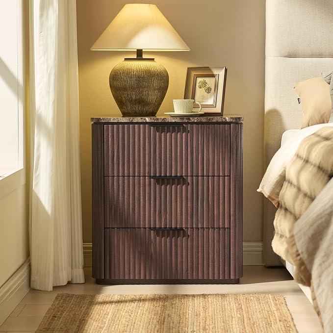 Fluted Nightstand Set of 2, Engineered Wood Bedside Table - Image 7