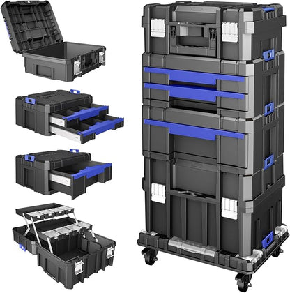 5 Tier Stackable Tool Box with Wheels, Rolling Tool Box with Drawers, Modular by AIRAJ
