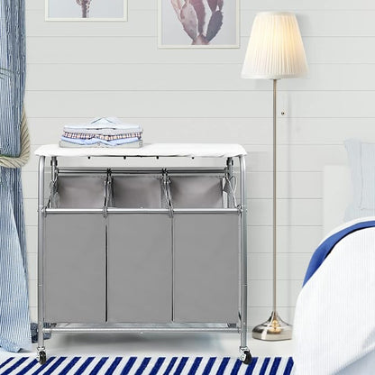 3 Bags Laundry Sorter Cart, Heavy Duty Rolling Laundry Hamper Sorter - Image 3