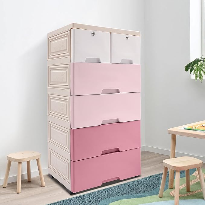 6-Drawer Plastic Dresser Organizer Lockable Storage Cabinet | Hold up to 66.13 - Image 6