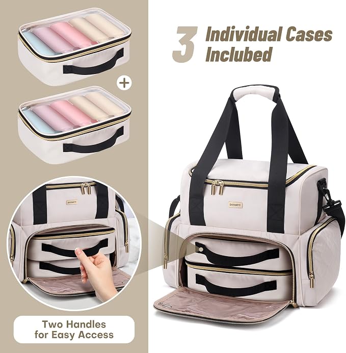 Large Makeup Cosmetic Bag with 2 Removable Case, Double Layer Travel Makeup - Image 3