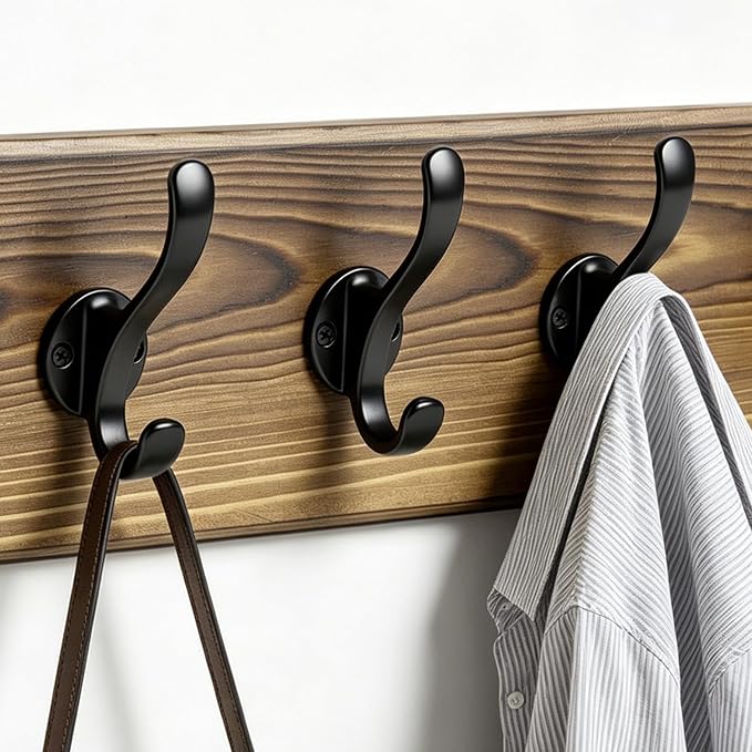 17" Coat Rack Wall Mount with 5 Metal Hooks, Rustic Wall Mounted Coat Rack | - Image 5