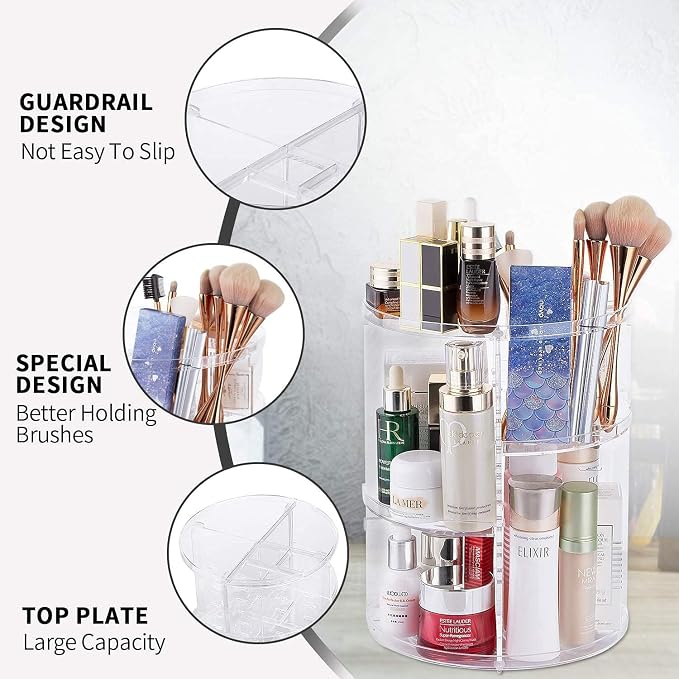 360 Rotating Makeup Organizer, Acrylic DIY Adjustable Bathroom Makeup Carousel - Image 2