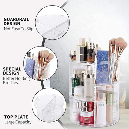 360 Rotating Makeup Organizer, Acrylic DIY Adjustable Bathroom Makeup Carousel - Image 2