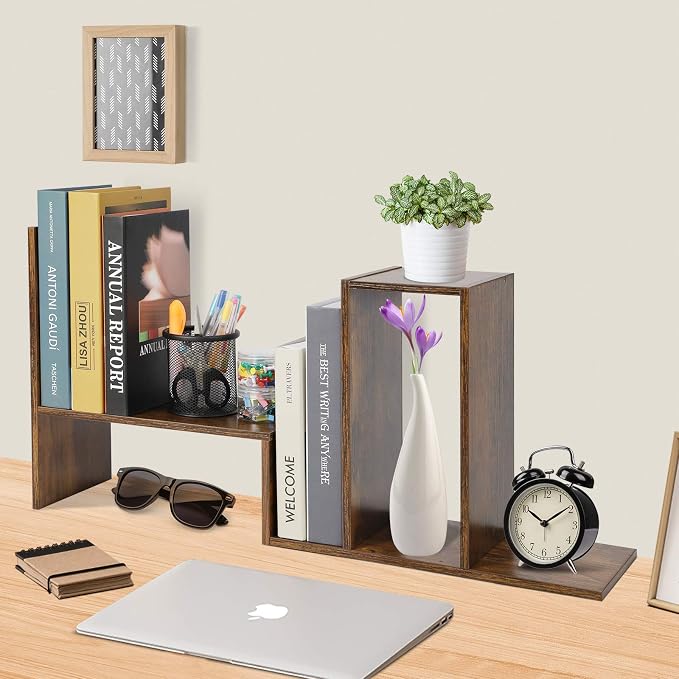 Sorfity Expandable Wood Desktop Bookshelf Desktop Organizer Office Storage Rack - Image 6