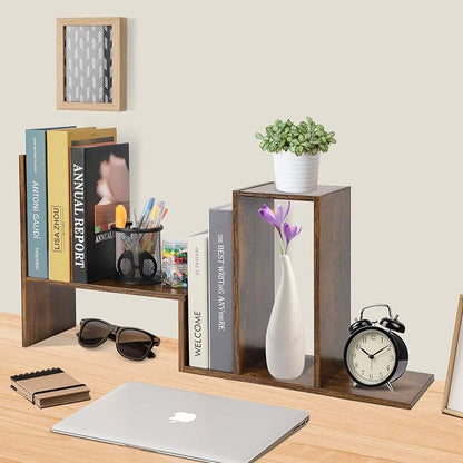 Sorfity Expandable Wood Desktop Bookshelf Desktop Organizer Office Storage Rack - Image 6