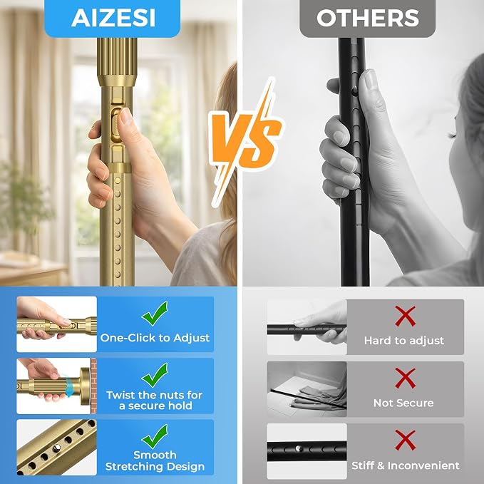 AIZESI 41-67 Inch Heavy Duty Gold Tension Curtain Rod - Image 6