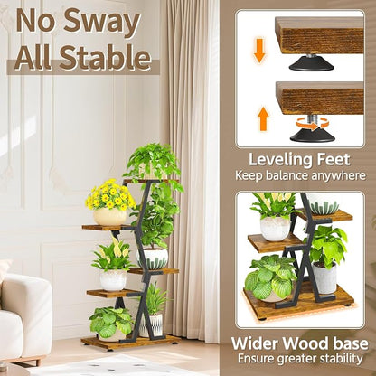 LASZOLA 4 Tier Tall Wood and Metal Plant Stand Indoor - Image 3