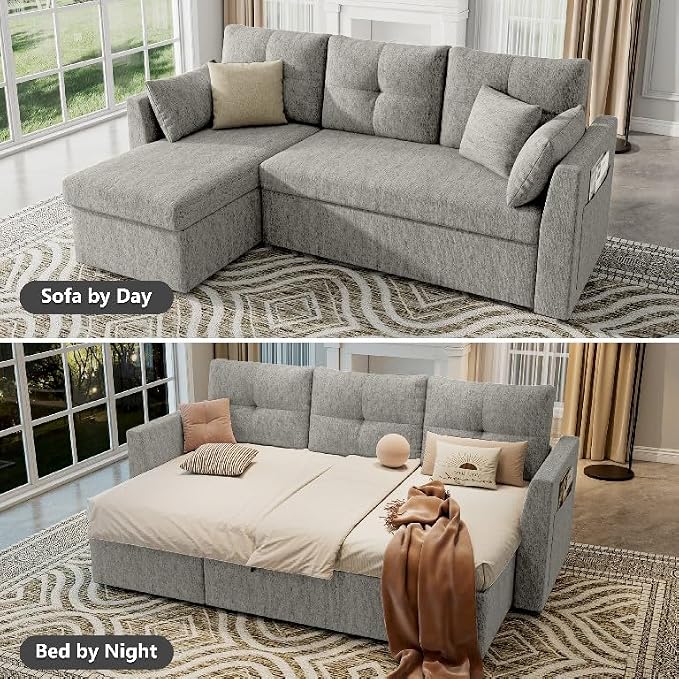 Huatean Home Sleeper Sofa Couch, 2 in 1 Sectional Sleeper Couch Bed - Image 3