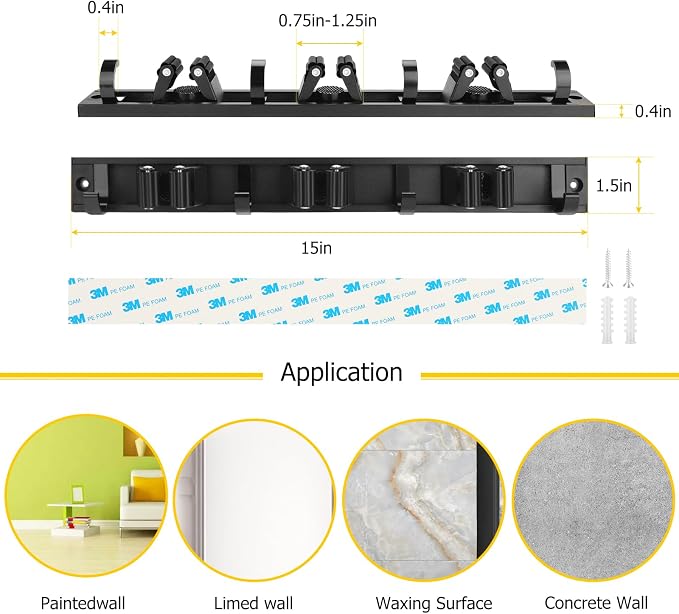 SLIIMU Movable 15'' Broom and Mop Holder Wall Mount - Image 2