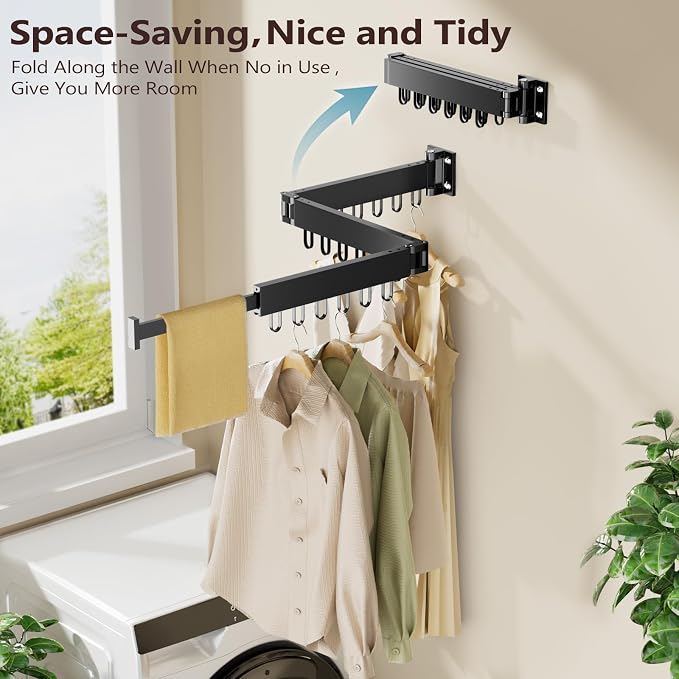 JAUREE Clothes Drying Rack Wall Mounted, Space-Saving Drying Rack Clothing - Image 2