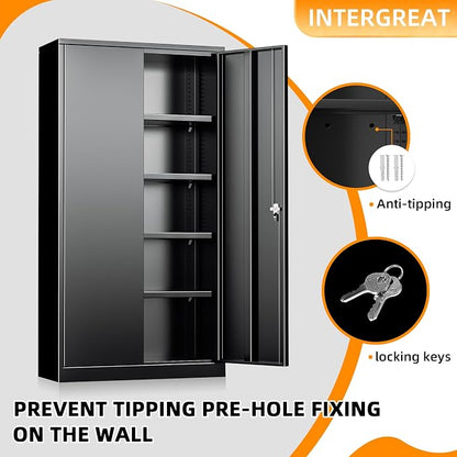 INTERGREAT Black Metal Storage Cabinet Doors, Tall Metal Cabinet Lockable Steel - Image 4
