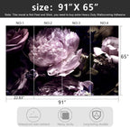 -Black Peony Purple Floral Botanical Fabric Wallpaper Living Room Bedroom Bathroom Dark Flowers Wall Mural- 91"x65"（ not Peel and Stick）