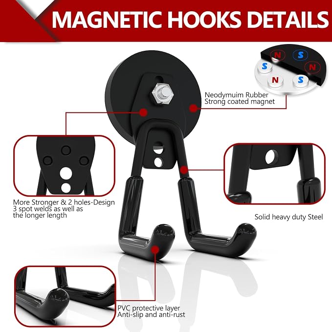 3-H Heavy Duty Magnet Garage Hooks 2 Pack, Large Strong Magnetic Hooks - Image 4