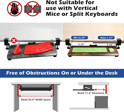 Mahogany Keyboard Tray Under Desk Clamp, Large Slide-Out Keyboard and Mouse Tray - Image 4