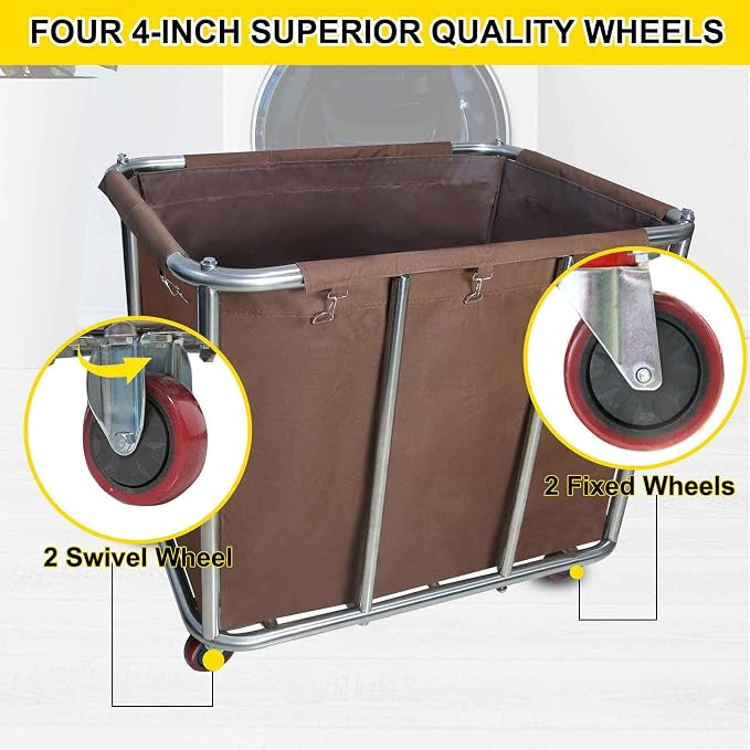 Commercial Laundry Cart with Wheels, Large Industrial Rolling Laundry Basket - Image 6